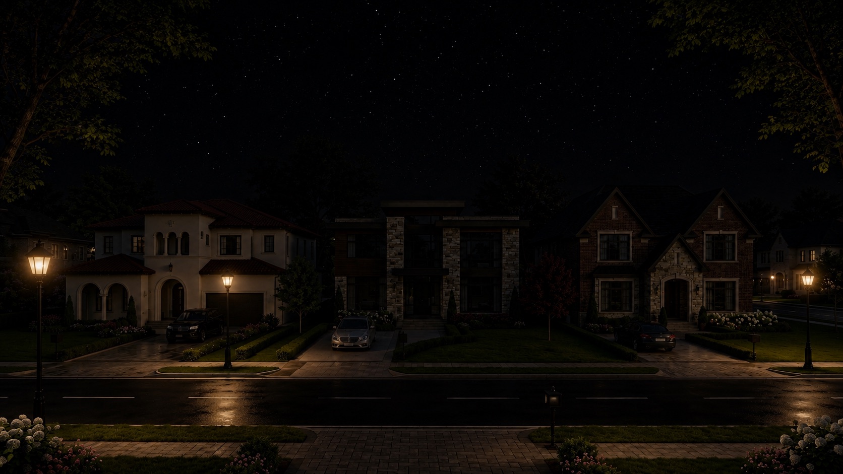 Three estates at night
